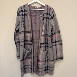 Boden Plaid Mohair Blend Sweater Coat Longline Open Front Cardigan Women’s US 10
